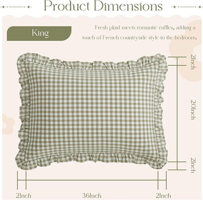 KKJIAF 2 Pcs Plaid Ruffle Pillow Case King Size, Cotton Gingham Ruffled Euro - Image 2