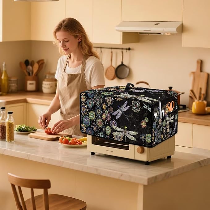 Boho Mandala Dragonfly Print Toaster Oven Cover Dust-Proof Microwave Oven Cloth - Image 3