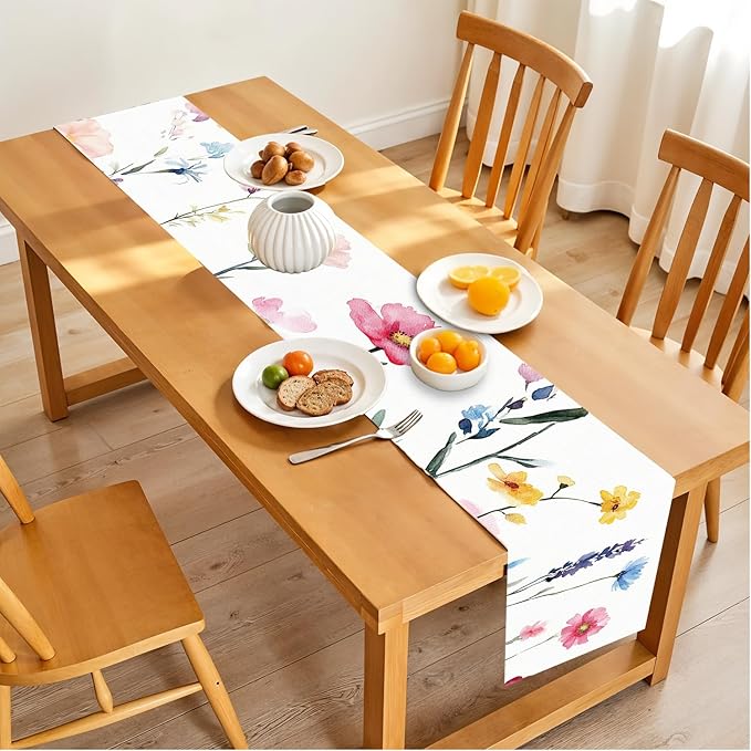 Elegant Watercolor Floral Table Runner – 13x72 Inch Soft Cotton Fabric - Image 2