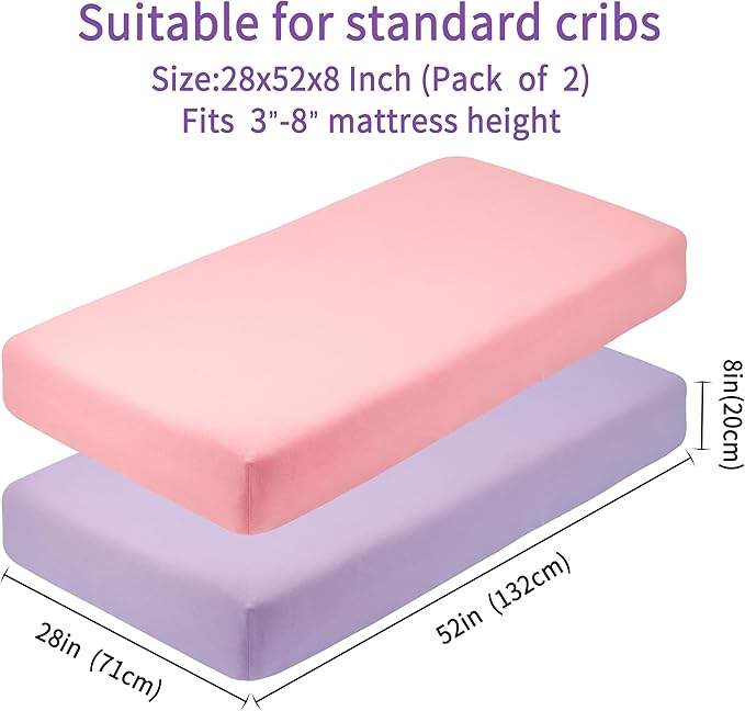 Crib Sheets for Boys Girls, 100% Cotton Fitted Crib Sheet 2 Pack for Standard - Image 4