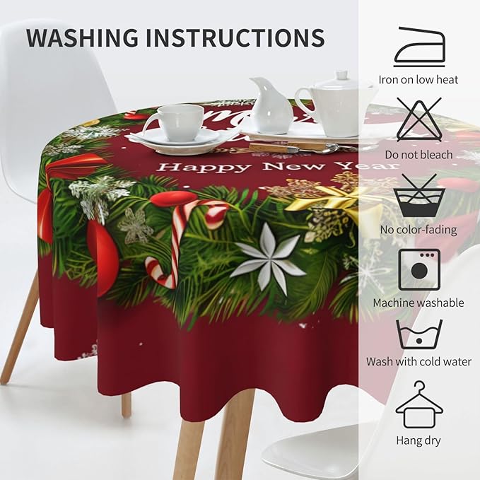 Merry Christmas Wreath Round Tablecloth 60 Inch, Christmas Decorations Round - Image 3