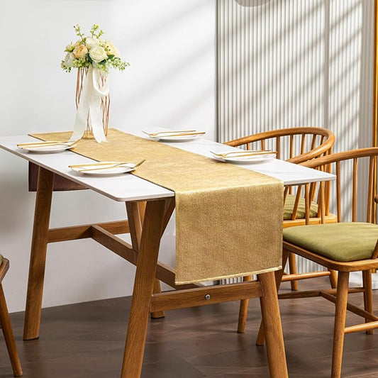 BALCONY & FALCON Gold Table Runner Lustrous Linen 14"x95" Water Resistant by BALCONYFALCON