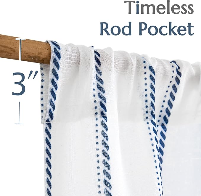 jinchan Linen Striped Kitchen Curtains Tier Cafe Curtains - Image 5