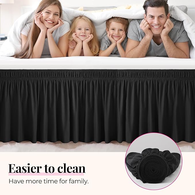 RIMELA Bed Skirting Queen Size Black Bed Skirt 25 Inch Drop, Wrap Around - Image 4