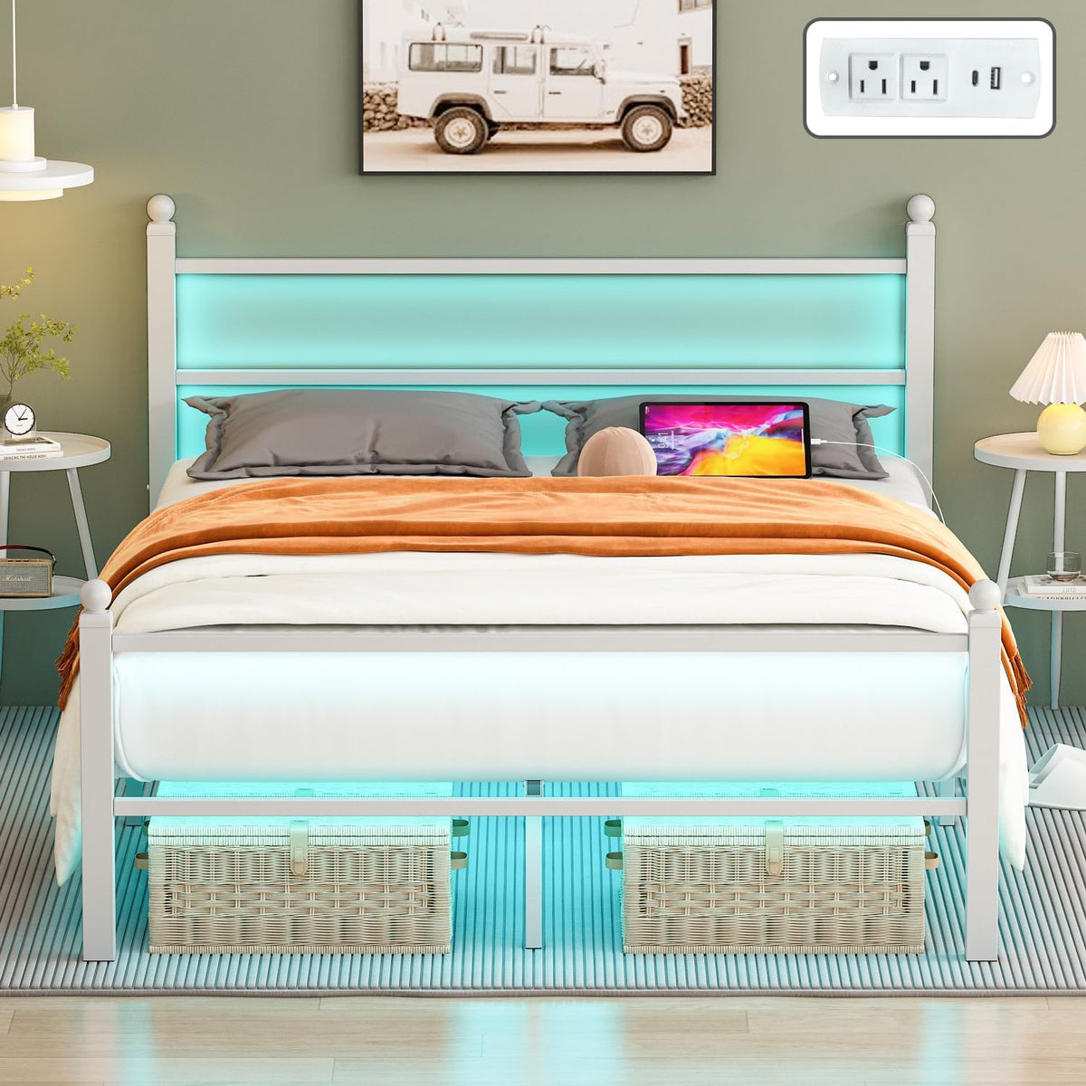 full size bed frame with headboard and footboard,white, main product view