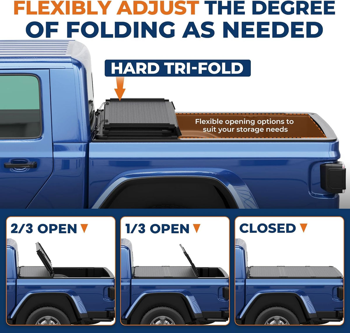 kuiperauto hard tri fold truck bed tonneau cover, side view