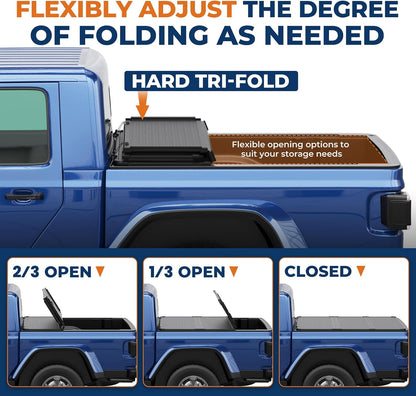 kuiperauto hard tri fold truck bed tonneau cover, side view