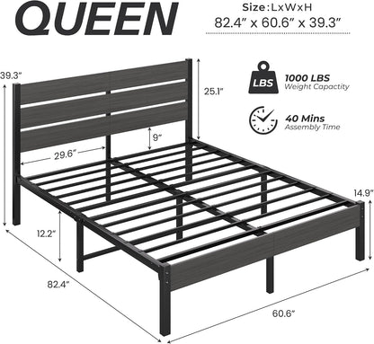 fluest queen bed frame with headboard and footboard shown in use