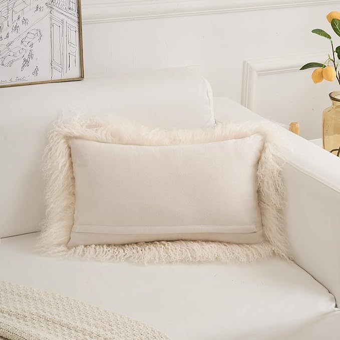 Genuine Mongolian Lamb Fur Pillow Cover – 12"x20" Rectangular Cushion Case – - Image 4
