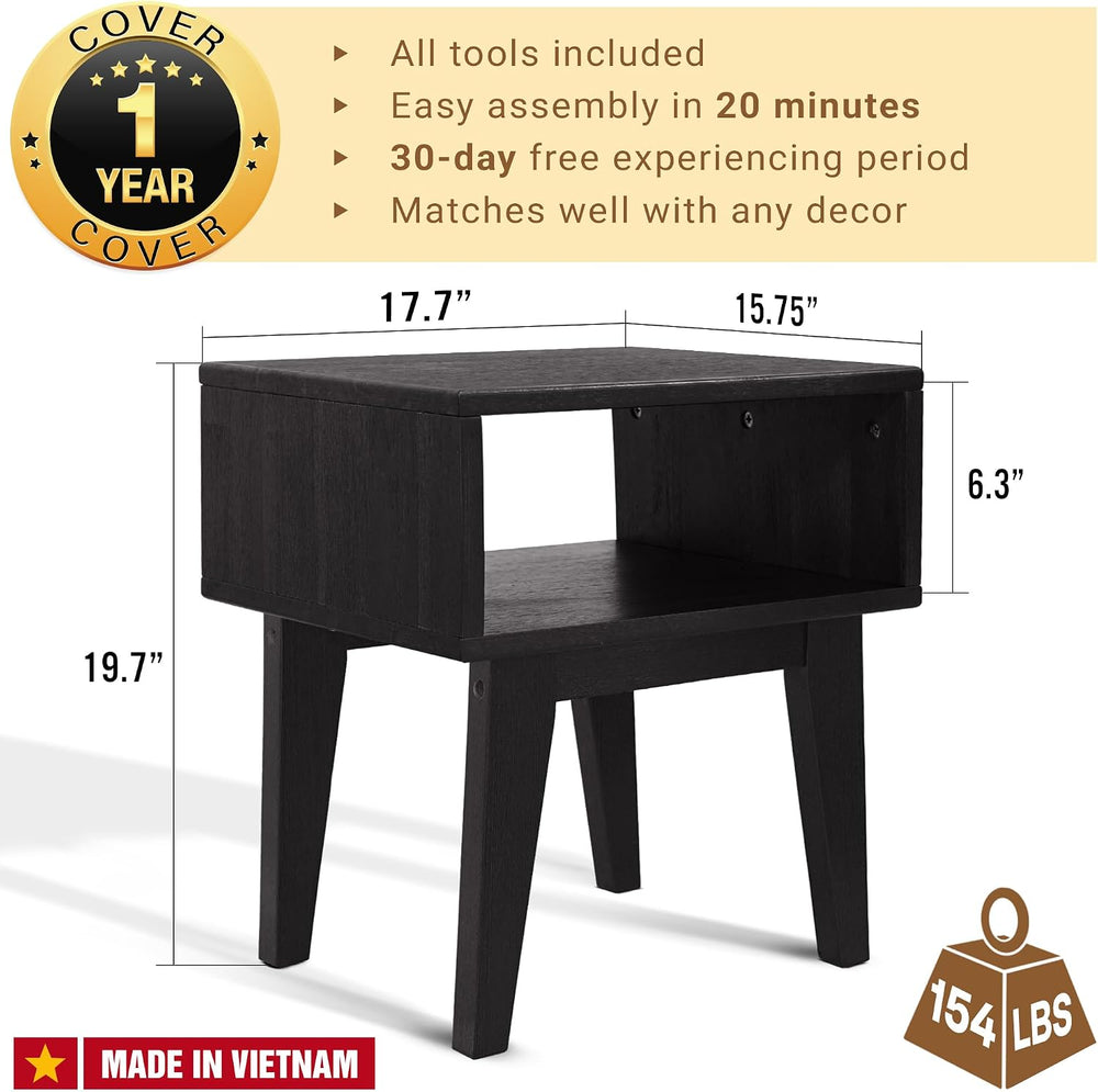 Acacia Serena Nightstand Solid Wood Nightstand with Open Storage Shelf, Wood ...