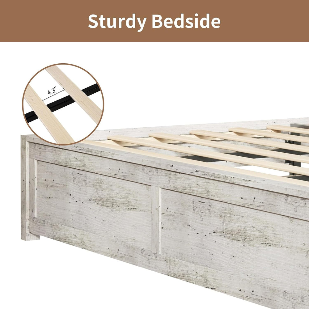 LUXOAK Queen Size Farmhouse Wooden Bed Frame with 49.2" Headboard, White