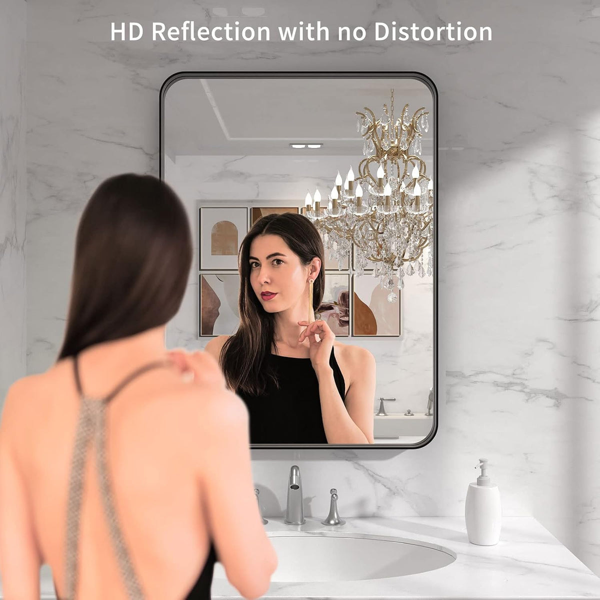 loaao 22x30 inch black bathroom mirror metal framed shown in use