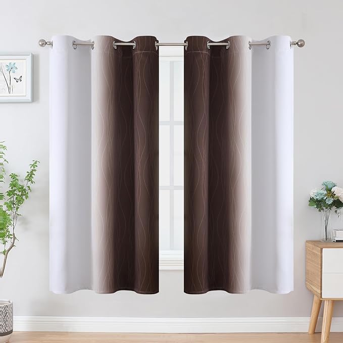 Estelar Textiler Brown and Greyish White Ombre Blackout Curtains - Image 2