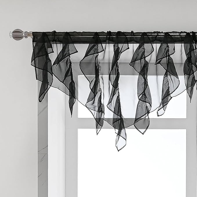 PearAge Ruffled Voile Semi Sheer Curtain Valance, Kitchen Living Room Shabby by PearAge