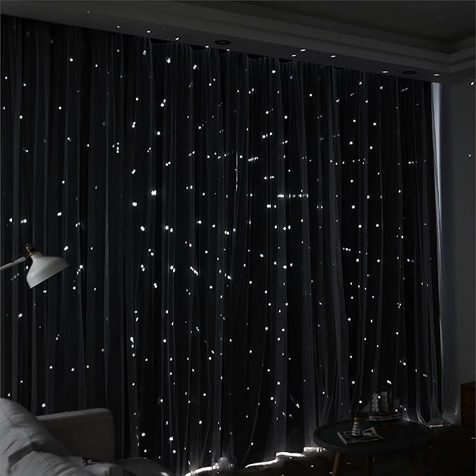 Kinryb Decorative Star Cut-Out Window Curtains Room Decoration Double Layer - Image 7
