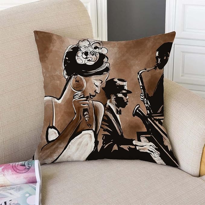 TSSOHU African American Woman Throw Pillow Cover Afro Black Girl Singing Jazz - Image 2