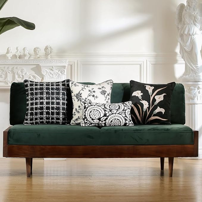 Black Throw Pillow Covers, Elegant Floral White Calla Lily Pattern Linen - Image 3