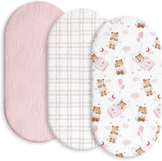 Gllquen Baby Muslin Bassinet Sheets 3 Pack, Breathable Elastic Cozy Fitted by GLLQUENBABY