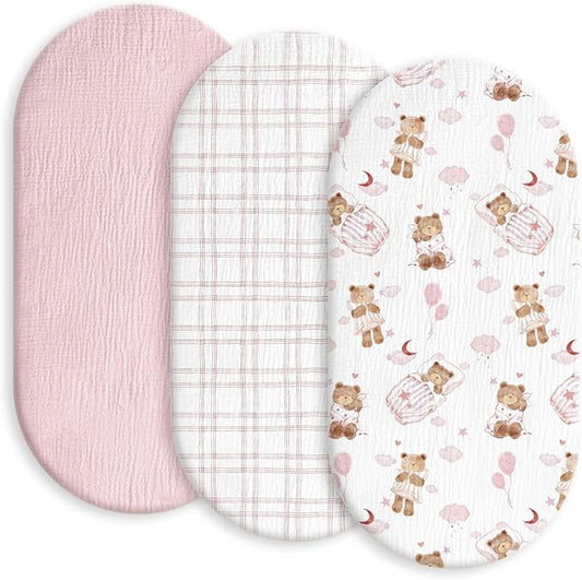 Gllquen Baby Muslin Bassinet Sheets 3 Pack, Breathable Elastic Cozy Fitted by GLLQUENBABY