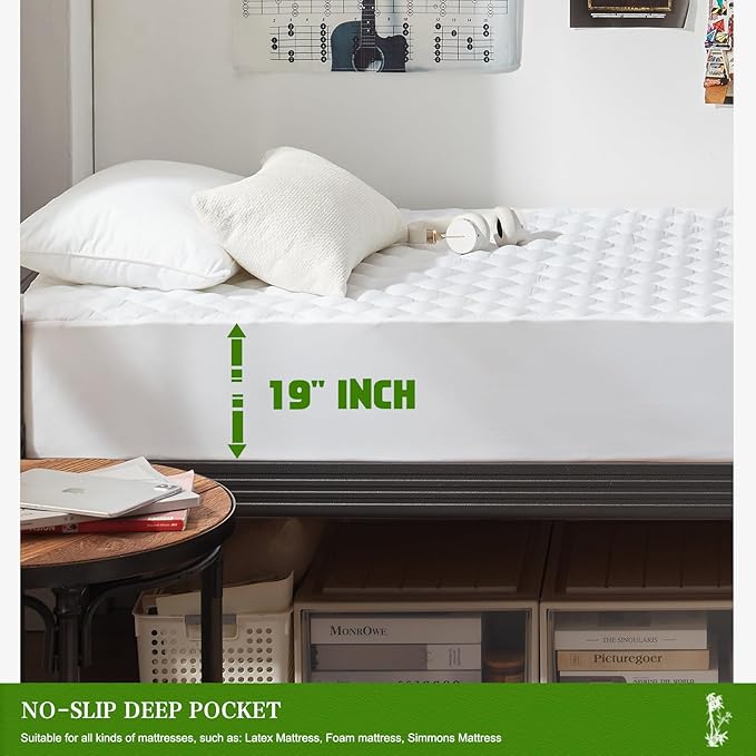 UNILIBRA Twin XL Mattress Pad Waterproof Rayon Made from Bamboo, Fitted Deep - Image 2
