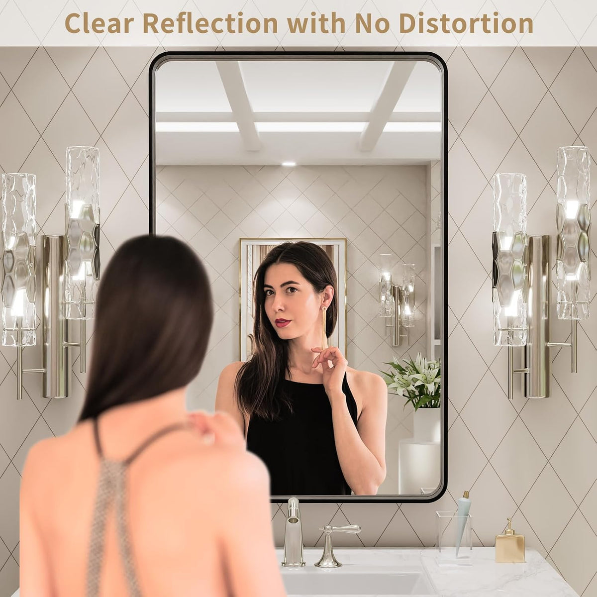 loaao 24x30 inch black metal framed bathroom mirror shown in use