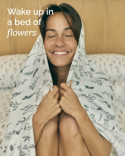 twin 3 piece boho botanical floral sheet set shown in use