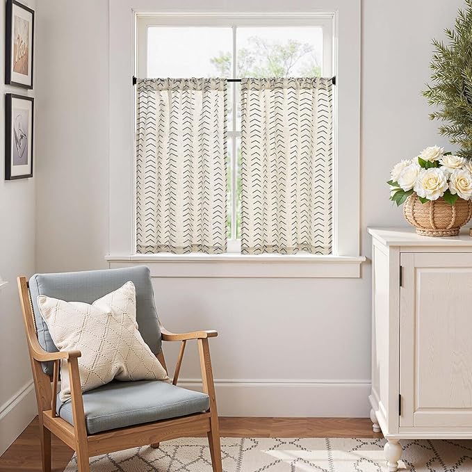jinchan Arrow Boho Linen Blend Kitchen Curtains 36 Inch Length Herringbone - Image 4