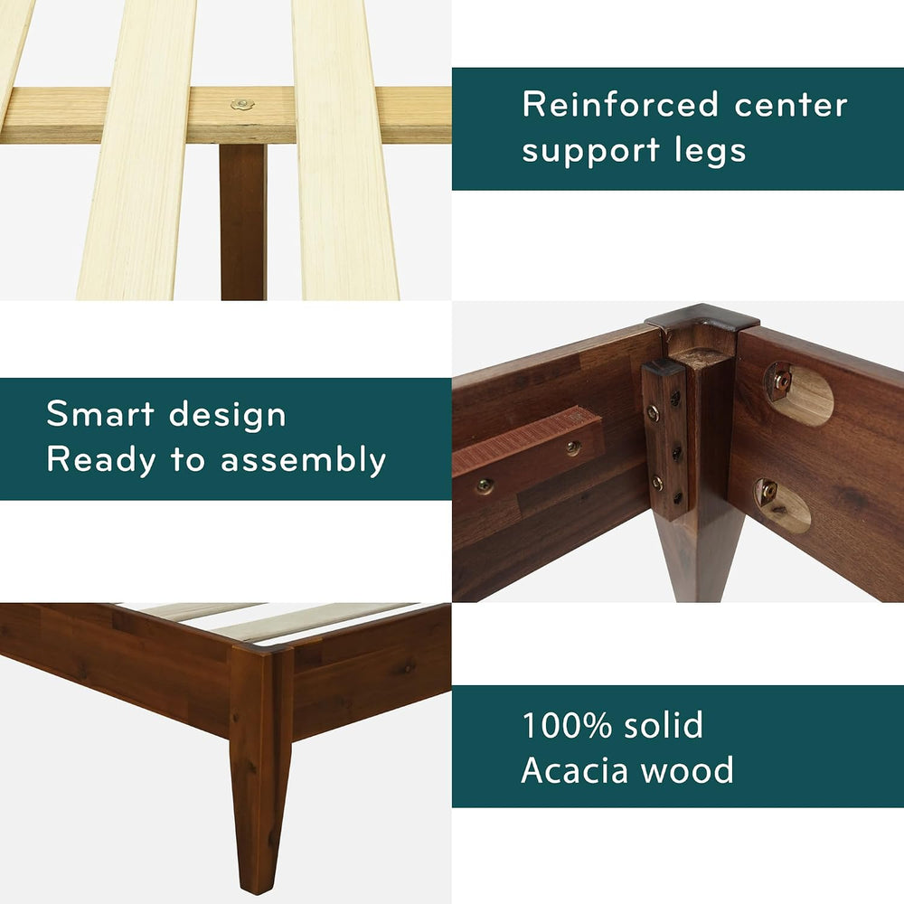 Acacia Mervyn Solid Wood Bed Frame Without Headboard, King Size, Chocolate