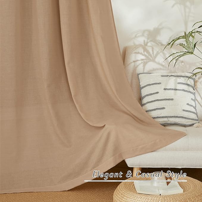 NICETOWN Linen Curtains for Windows 90 inch Long, Grommet Semi Sheer Vertical - Image 3