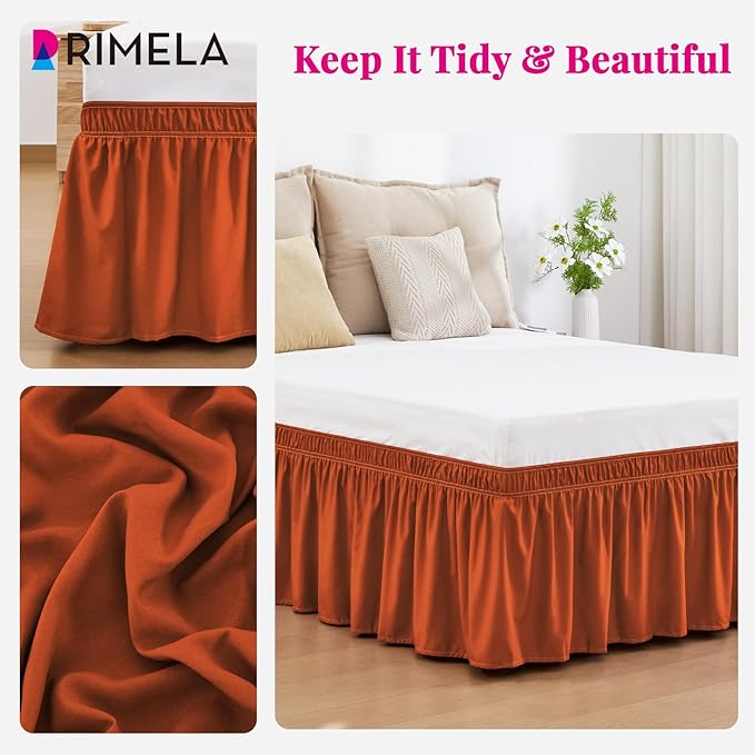RIMELA Orange Yellow Bed Skirt Queen 15 Inch Drop, Elastic Bed Skirts Queen - Image 5