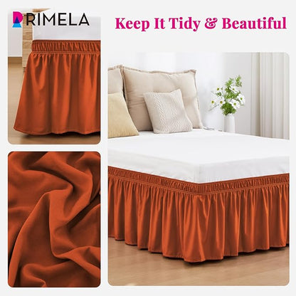 RIMELA Orange Yellow Bed Skirt Queen 15 Inch Drop, Elastic Bed Skirts Queen - Image 5