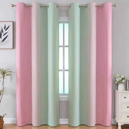 Estelar Textiler Sage Green and Pink Room Darkening Blackout Curtains 84 Inch - Image 2