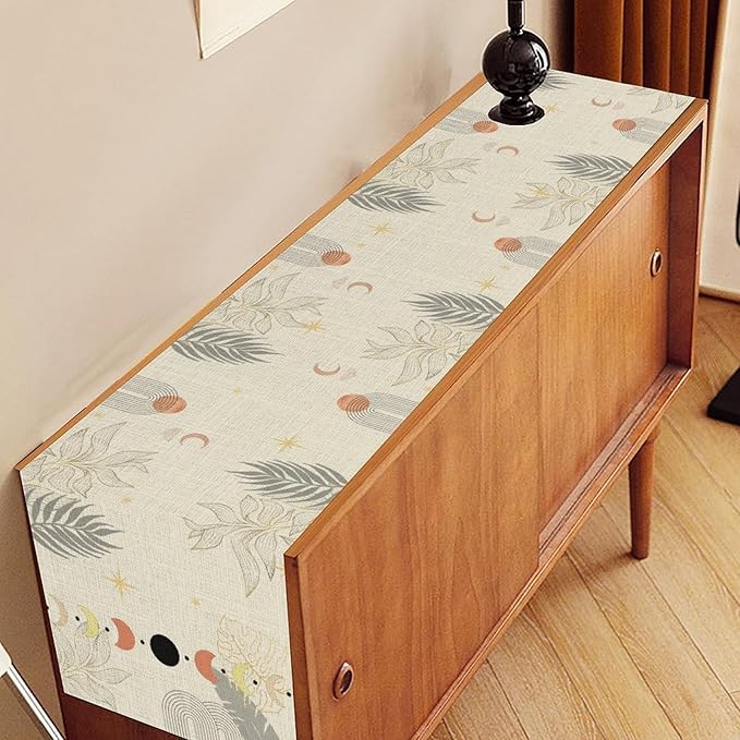 Abstract Mid Century Table Runner, Modern Sun Moon Boho Tropical Plants Palm - Image 3