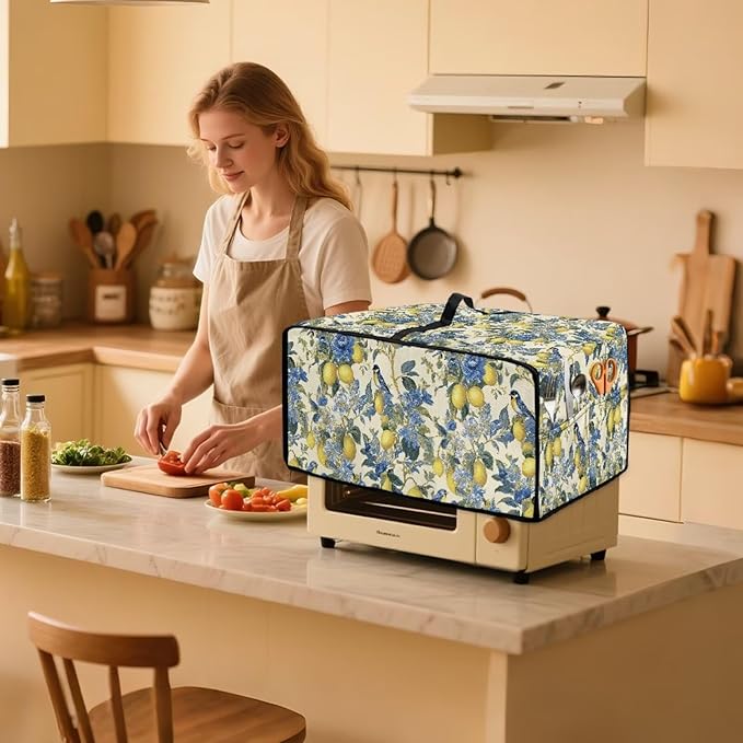 Lemon Floral Robin Bird Print Microwave Oven Dust Cover Heavy Duty Microwave - Image 3