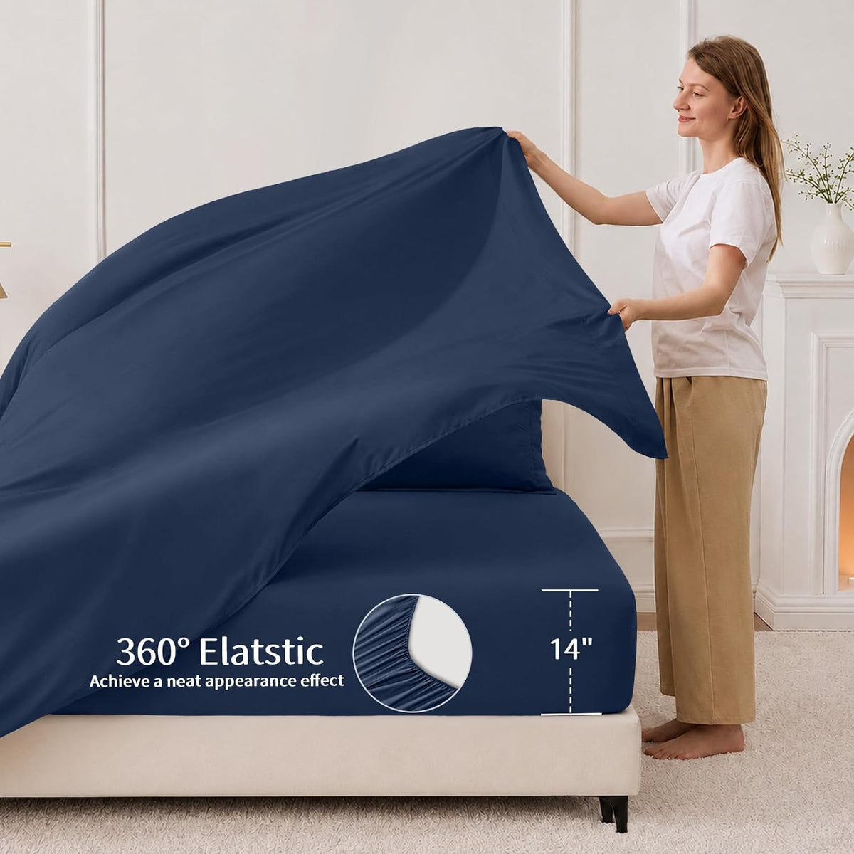 fuanna full size comforter sets 7 pcs, navy showing dimensions