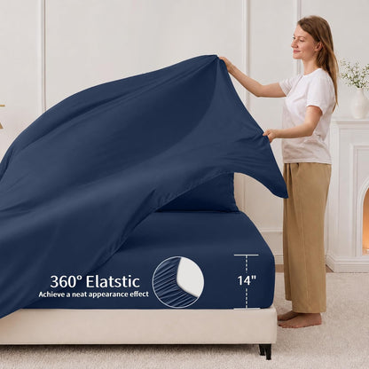 fuanna full size comforter sets 7 pcs, navy showing dimensions