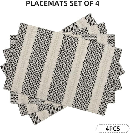 Black Polka Dot Placemats Set of 4, Boho Striped Decorative Table Mat 12 x 18 - Image 2