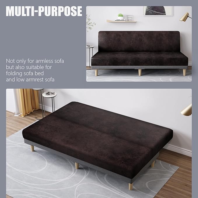 molasofa Leather Like Stretch Futon Slipcover Armless Futon Bed Sofa Cover - Image 5