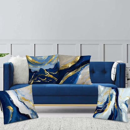 Navy Blue and Gold Throw Pillow Covers 18x18 Inches Set of 4, Modern Decorative - Image 6