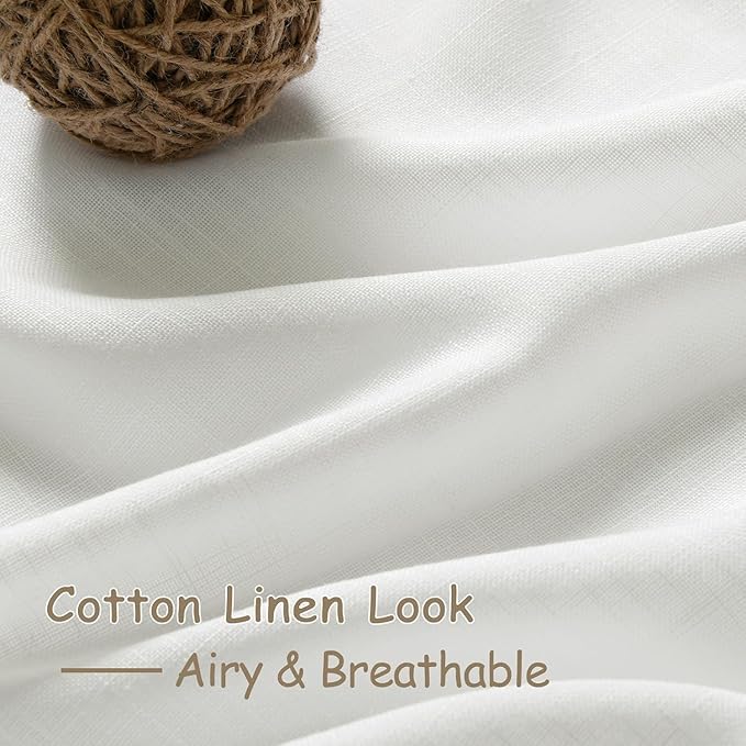 Off White Linen Curtains 96 Inches Long 2 Panels Set Back Tab Rod Pocket Semi - Image 5