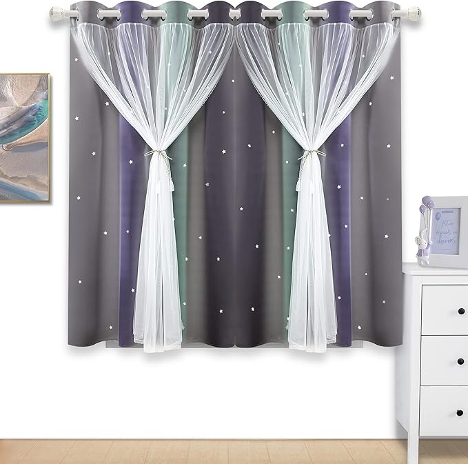 Kinryb Christmas Overlay Star Cut Out Colorful Kids Curtains - Image 2