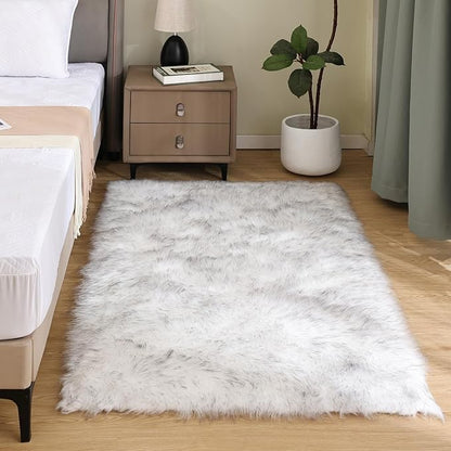 Latepis 3x4 Area Rug White and Grey Tips Faux Sheepskin Fur Rug Washable Fluffy by Latepis