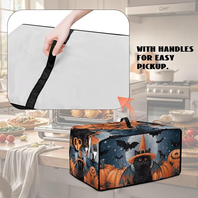 Bat Cat Pumpkin Moon Print Toaster Oven Cover Dust-Proof Microwave Oven Grill - Image 5