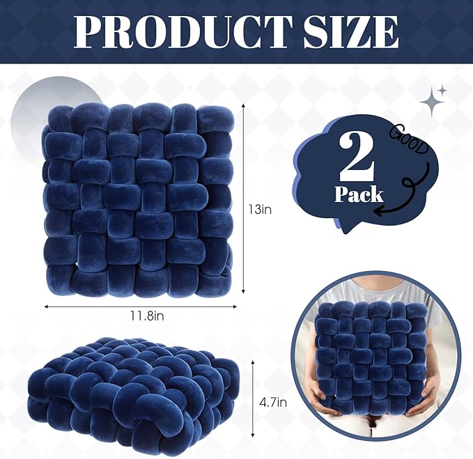 Wenqik 2 Pcs Knot Pillows Square Knotted Plush Throws Soft Accent Pillows - Image 3