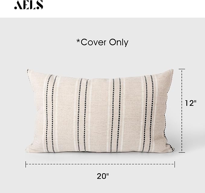 AELS 12x20 Decorative Farmhouse Linen Throw Pillow Covers, Boho Textured Pillow - Image 2