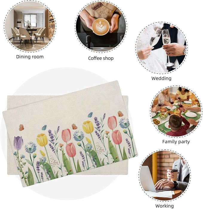 Spring Placemats Set of 4, Tulip Lavender Flower Decorative Table Mat 12 x 18 - Image 8