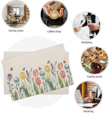 Spring Placemats Set of 4, Tulip Lavender Flower Decorative Table Mat 12 x 18 - Image 8