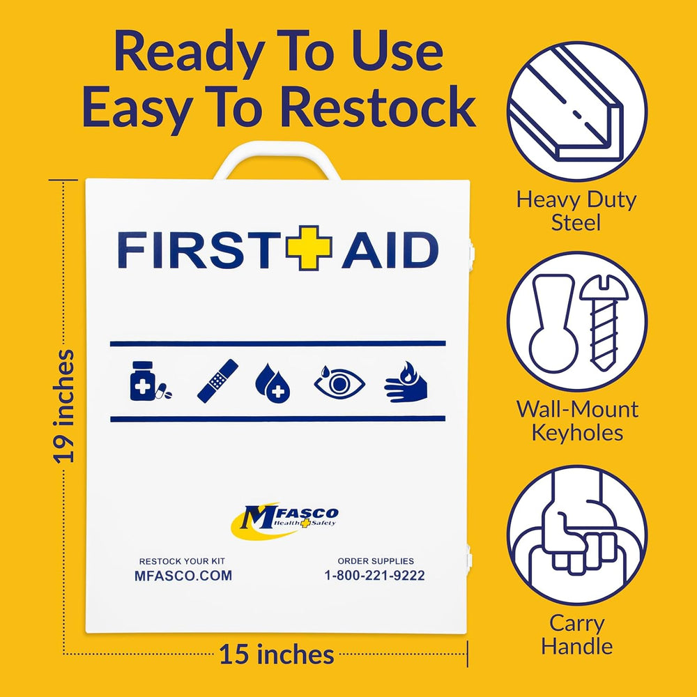 MFASCO OSHA/ANSI 2021 Class B Compliant First Aid Cabinet, Large, 3-Shelf