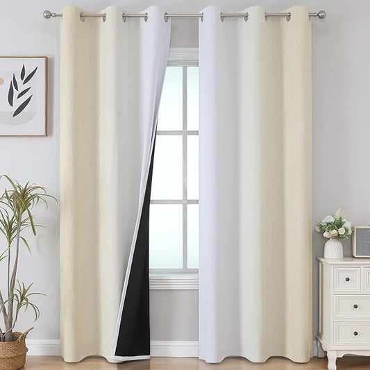 Estelar Textiler Beige and Greyish White Blackout Curtains by ESTELARTEXTILER
