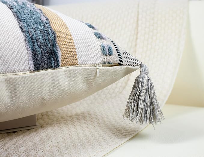 PANOD Chenille Farmhouse Throw Pillow Covers 18 x 18 Light Grey, Neutral Boucle - Image 4